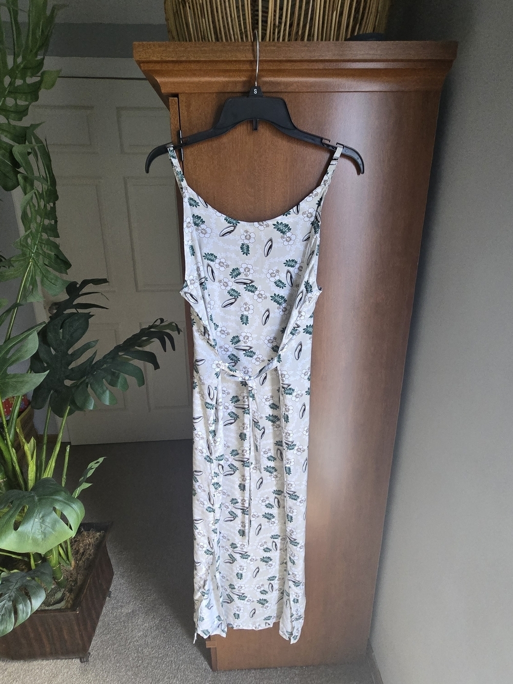 Blue Sky Cream Maxi Dress with Green Floral Print